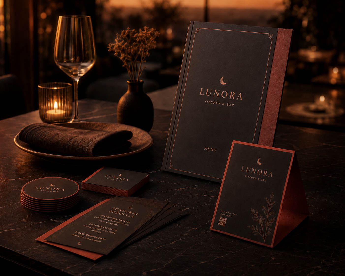 Restaurant menu and hospitality printing mockup