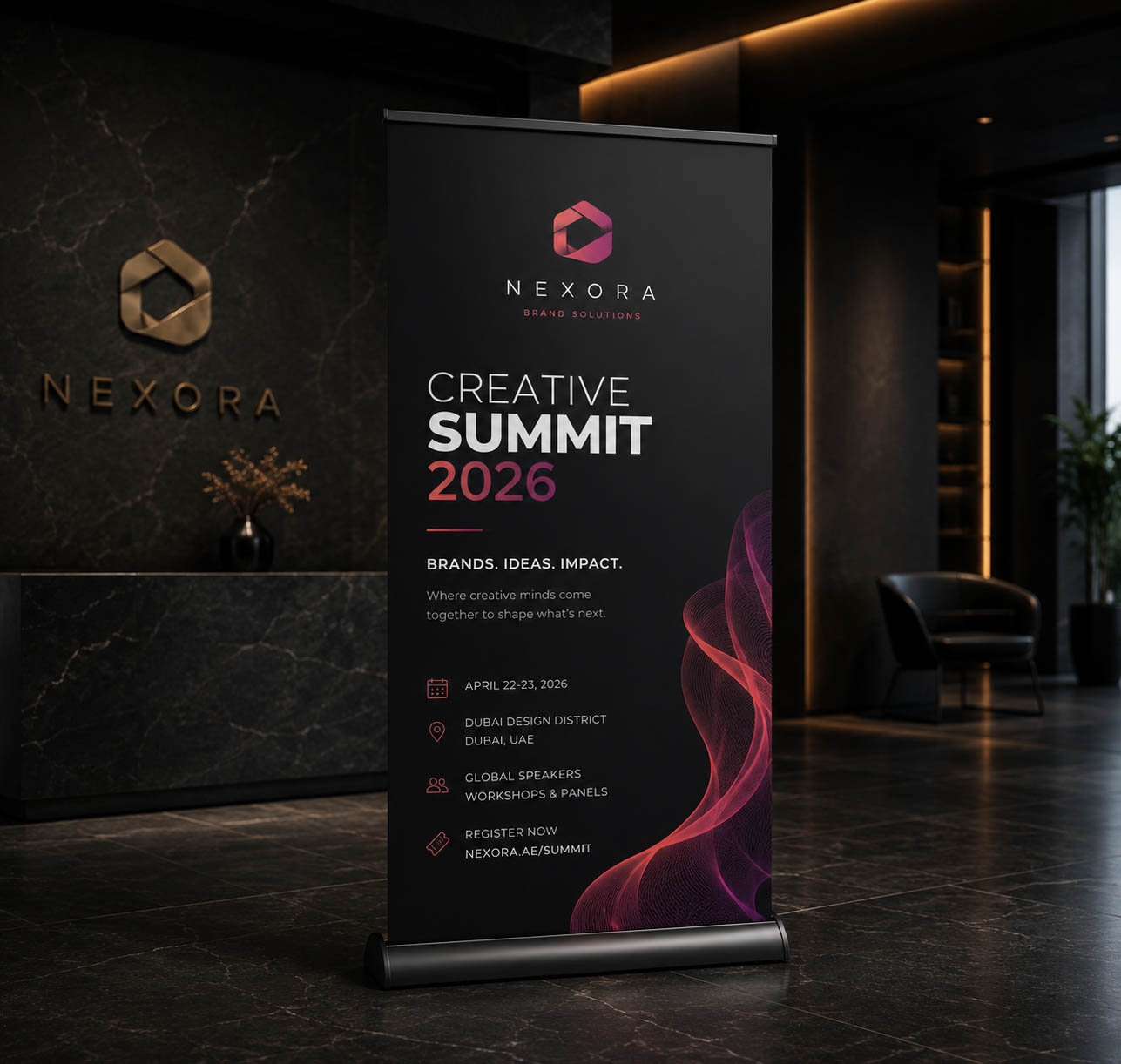 Roll-up banner design and printing mockup for events